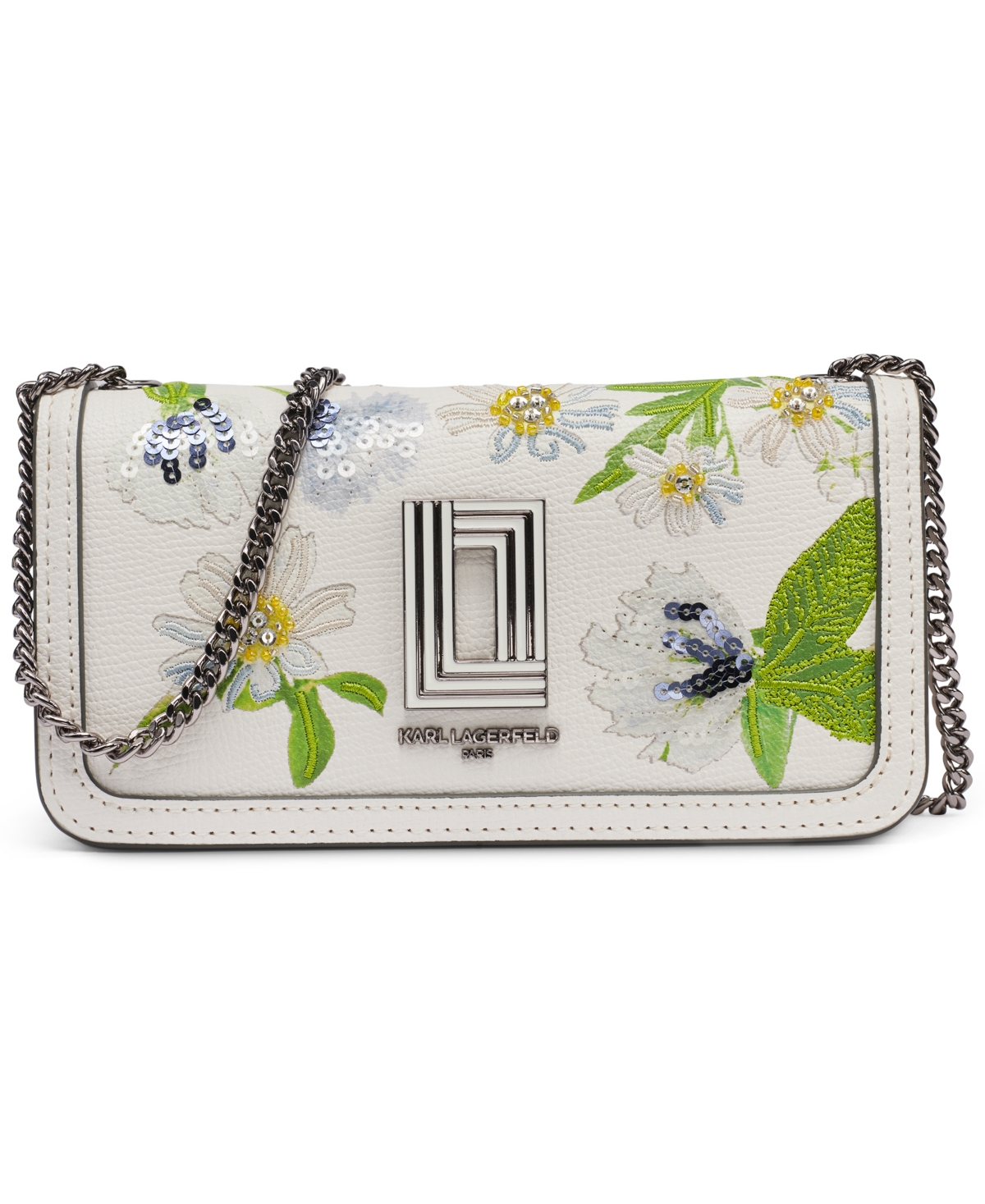 Karl Lagerfeld Paris Kosette Floral Leather Small Shoulder Handbag