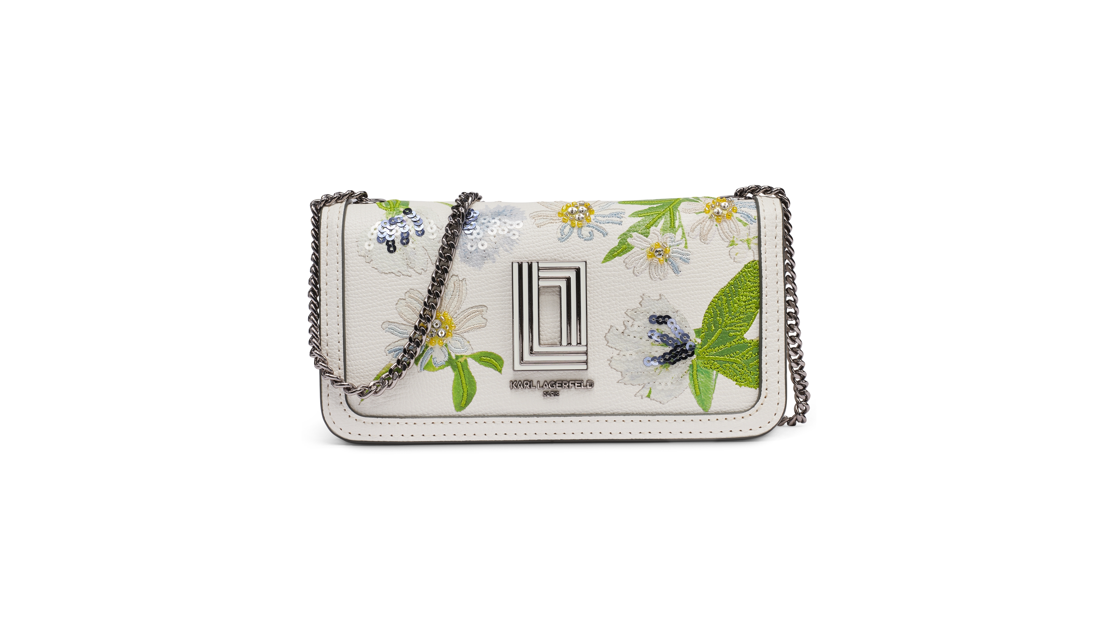 Karl Lagerfeld Paris Kosette Floral Leather Small Shoulder Handbag