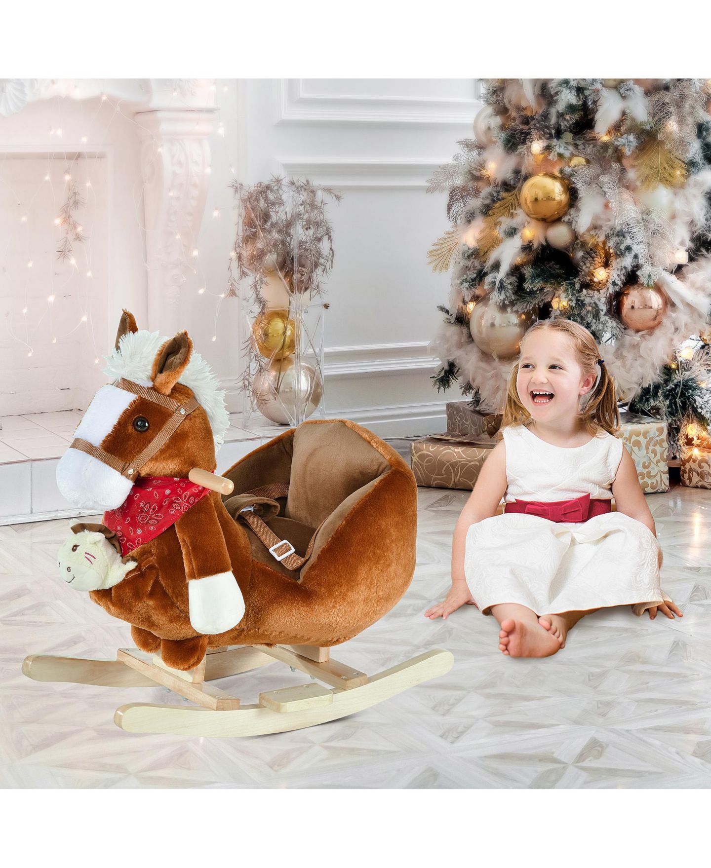 Детская игрушка Glintex 12V Electric Ride-On Rocking Horse with Sounds, Ages 1.5-3, цвет: Коричневый — фото 10