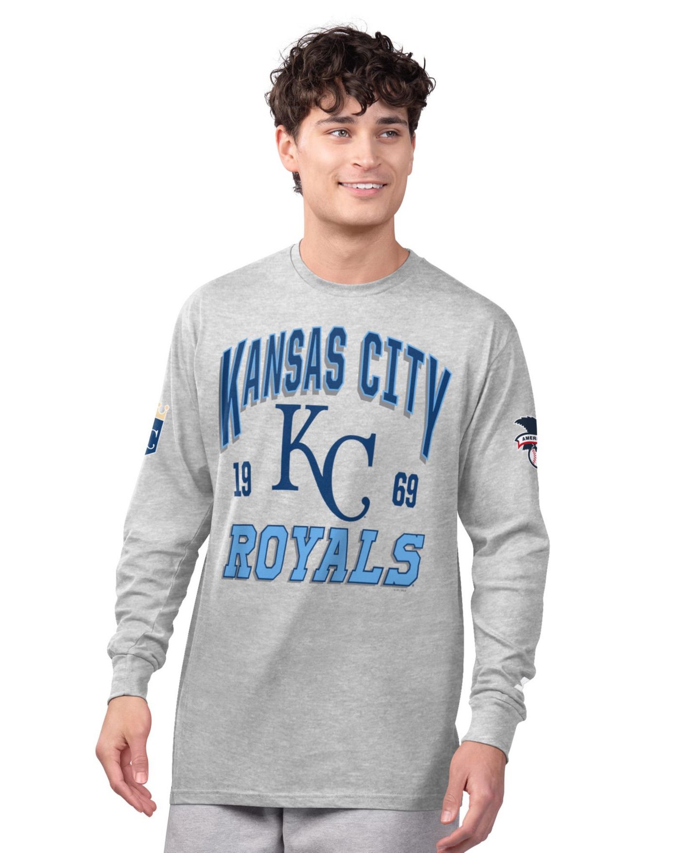 Мужские комплекты Starter Heather Gray/Royal Kansas City Royals Two-Pack Long Sleeve & Short Sleeve T-Shirt Set — фото 4