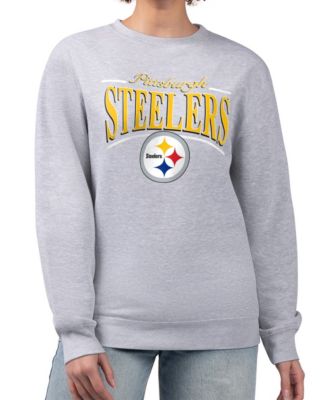 Women's Gray Pittsburgh Steelers Arch Stripe Fleece Pullover Sweatshirt