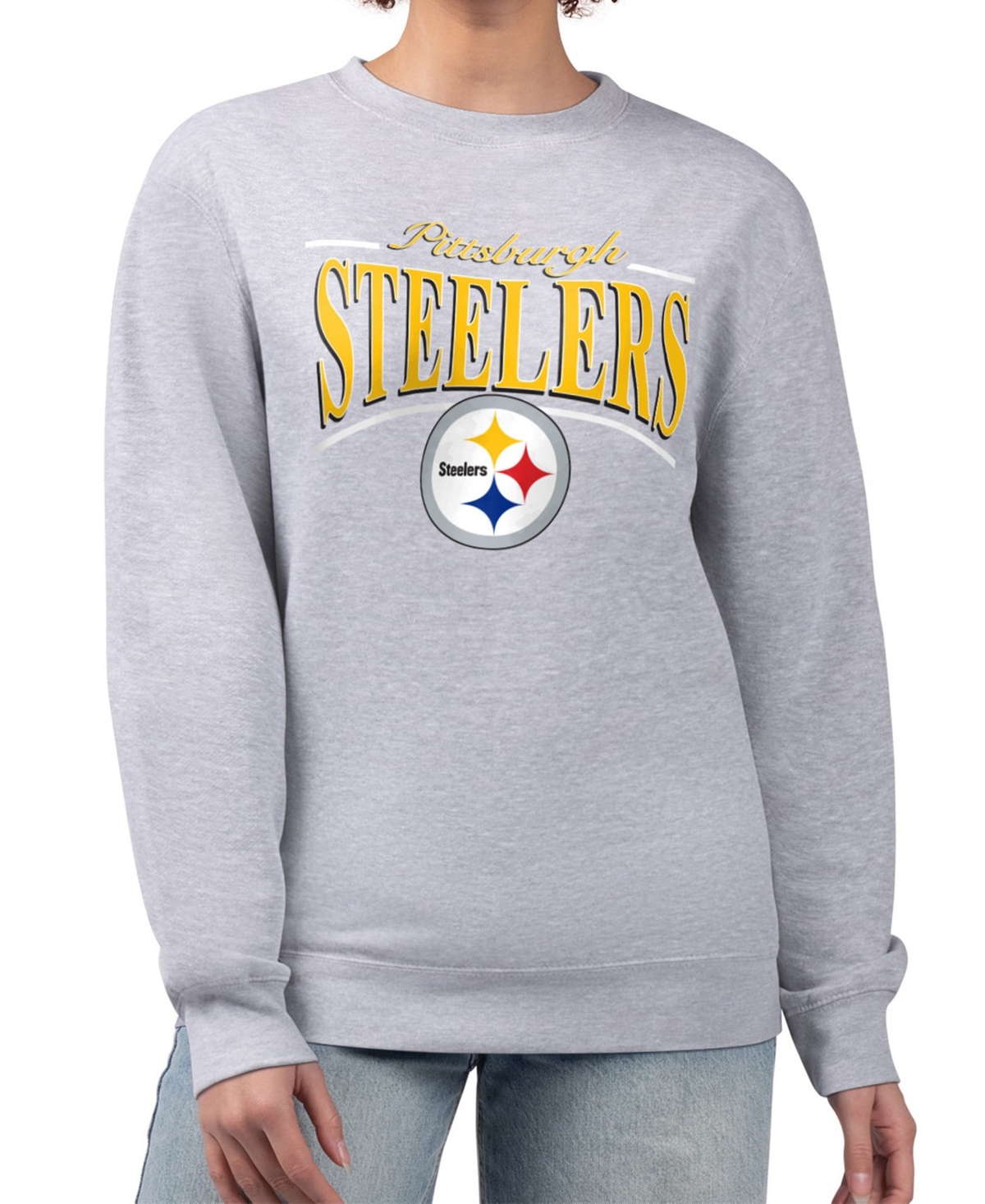Starter Women's  Gray Pittsburgh Steelers Arch Stripe Fleece Pullover Sweatshirt