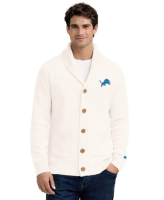 Men's Cream Detroit Lions Shawl Collar Heavy Knit Cardigan Sweater