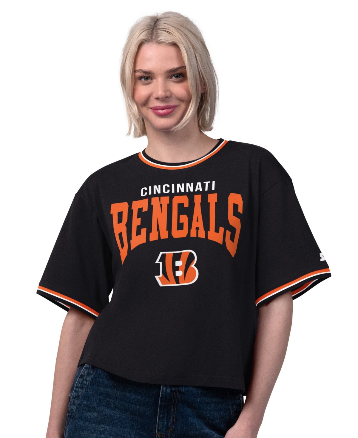 Starter Women's Cincinnati Bengals Ace Cropped Oversized Graphic T-Shirt - Black