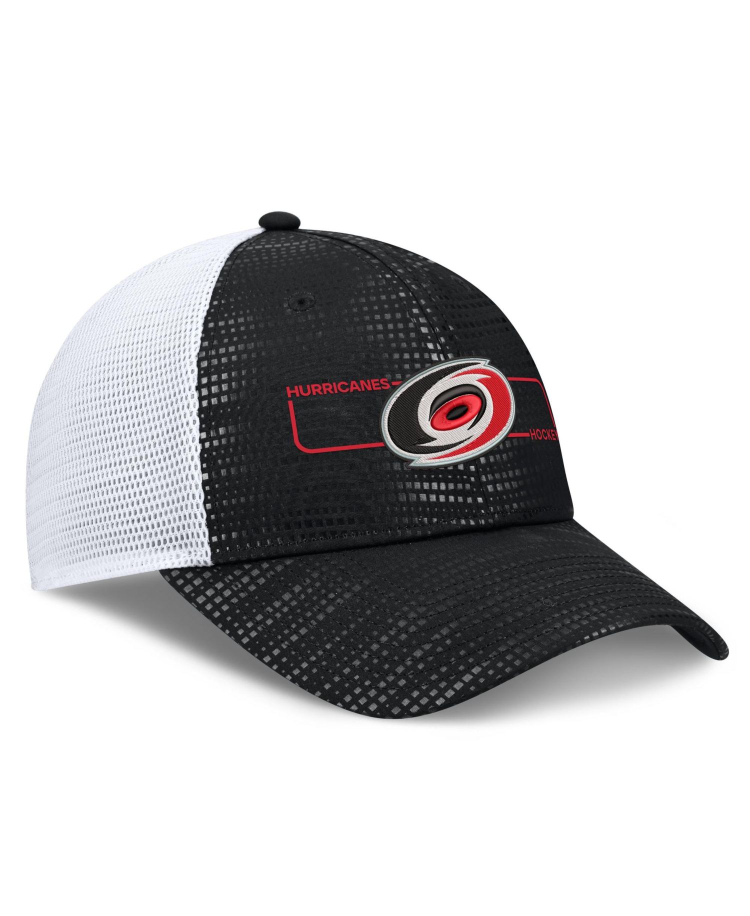 Men's Black Carolina Hurricanes Authentic Pro Rink Boxed Logo Trucker Hat