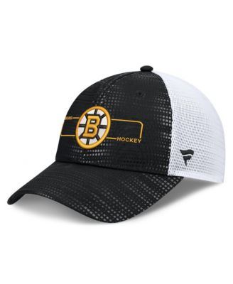 Men's Black Boston Bruins Authentic Pro Rink Boxed Logo Trucker Hat