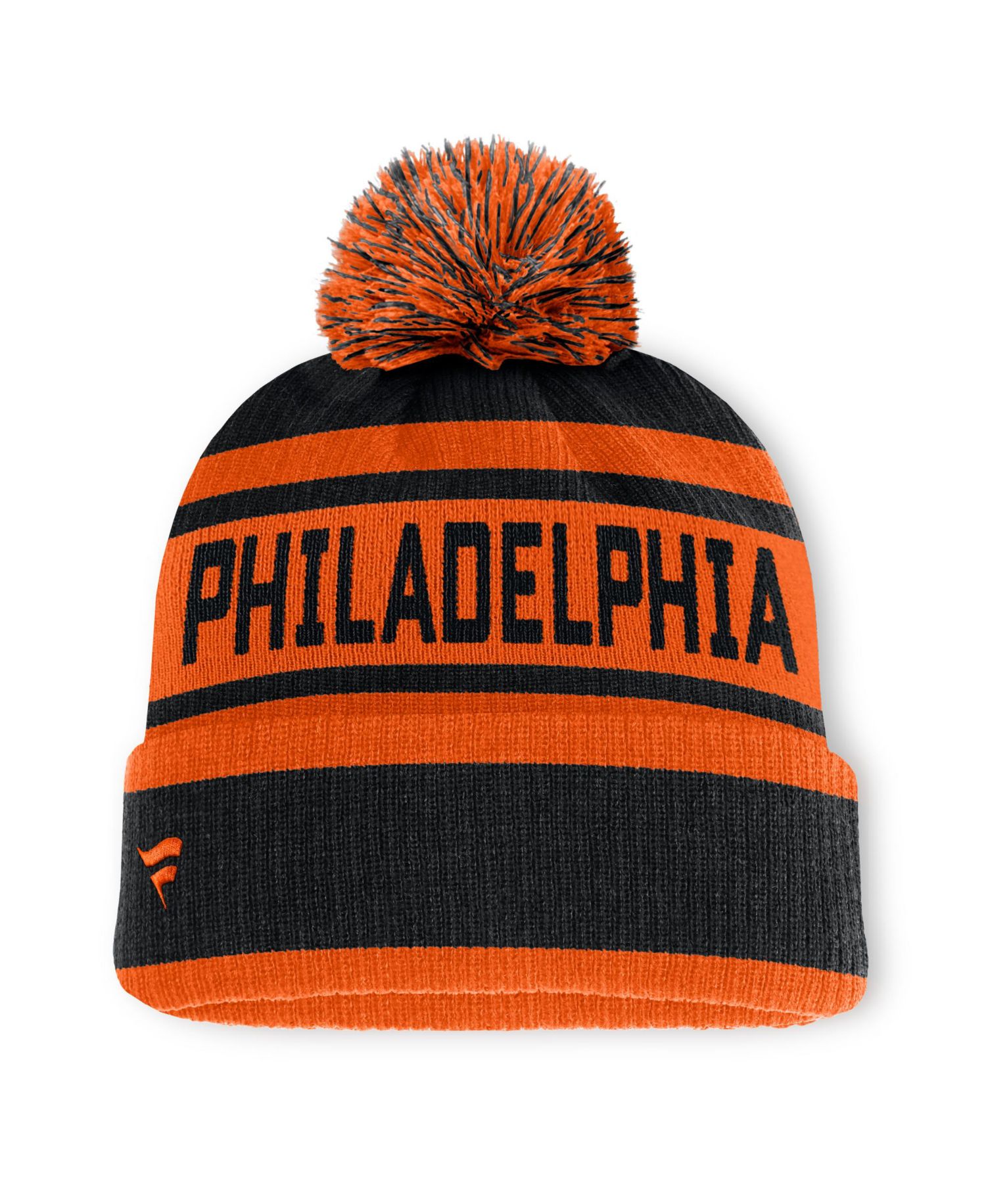 Men's Black/Orange Philadelphia Flyers Fundamental Cuffed Knit Hat with Pom