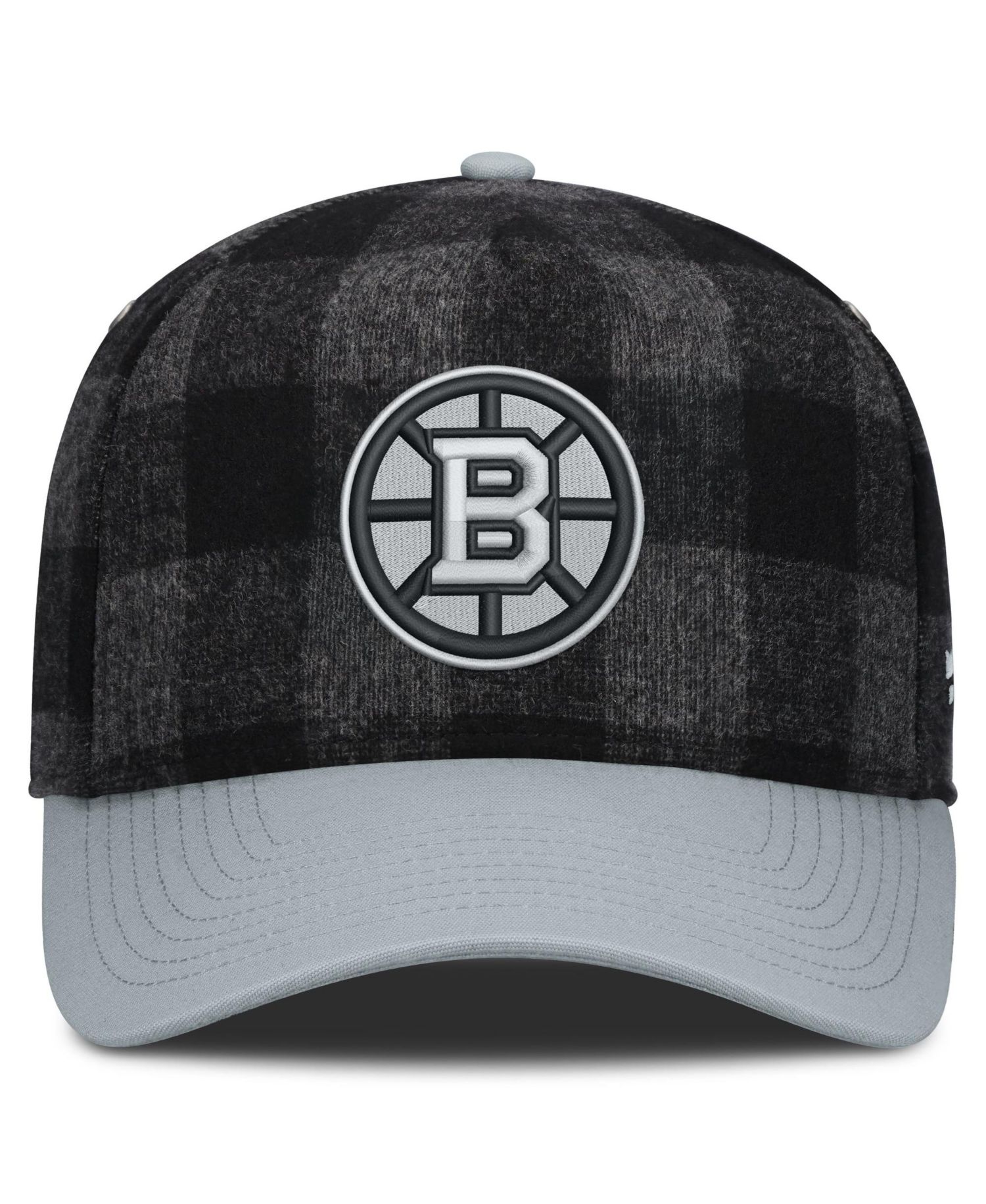 Men's Black/Gray Boston Bruins Huntsman Plaid A-Frame Adjustable Hat