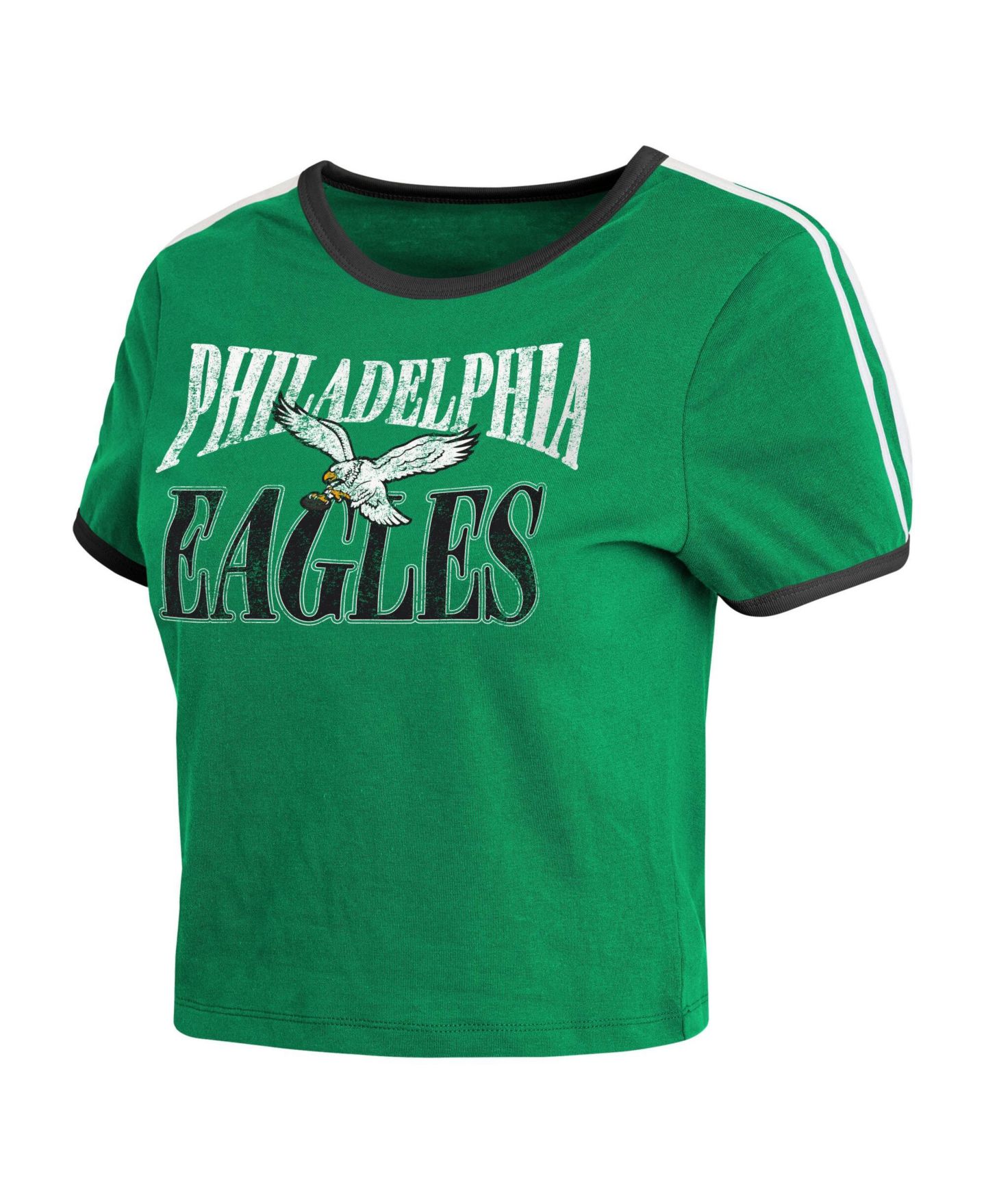 Женская футболка WEAR by Erin Andrews Kelly Green Philadelphia Eagles Cropped Throwback Ringer Baby T-Shirt — фото 3