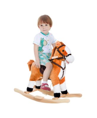 Poplar Wood Plush Rocking Horse with Realistic Sounds and Moving Tail, 88 lbs Capacity, Ages 3+