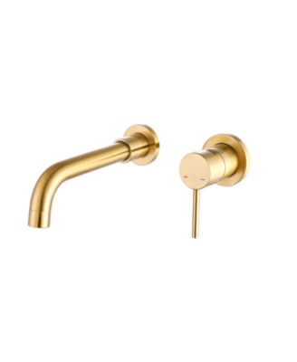 Wall Mount Faucet for Bathroom Sink or Bathtub Single Handle 2 Hole Brass Rough in Valve Included Brushed
