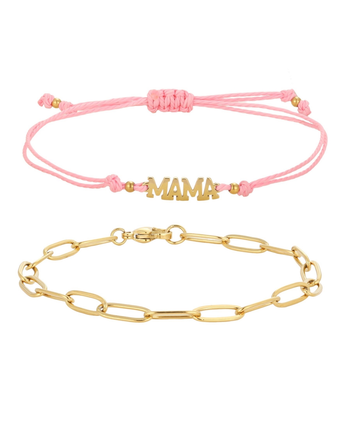 Adornia Mama Paperclip Adjustable Link & Chain Bracelets, 2-Piece Set - Pink
