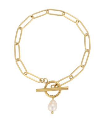 Cultured Freshwater Pearl Toggle Gold-Tone Stainless Steel Bracelet