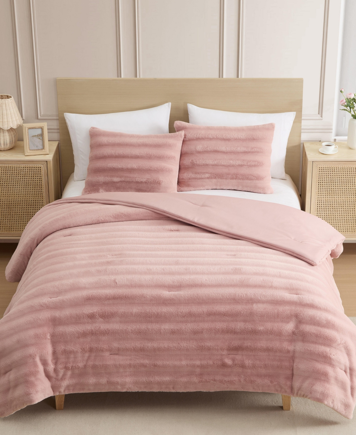 Laura Ashley Cloud Solid Faux Fur 2-Piece Comforter Set, Twin