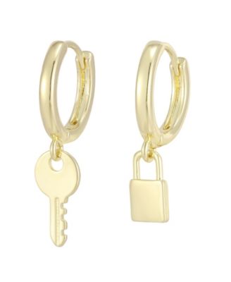 Mismatched Lock Key Hinge-Closure Hoop Earrings
