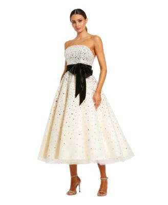Women's Strapless Embellished Tulle Midi Dress