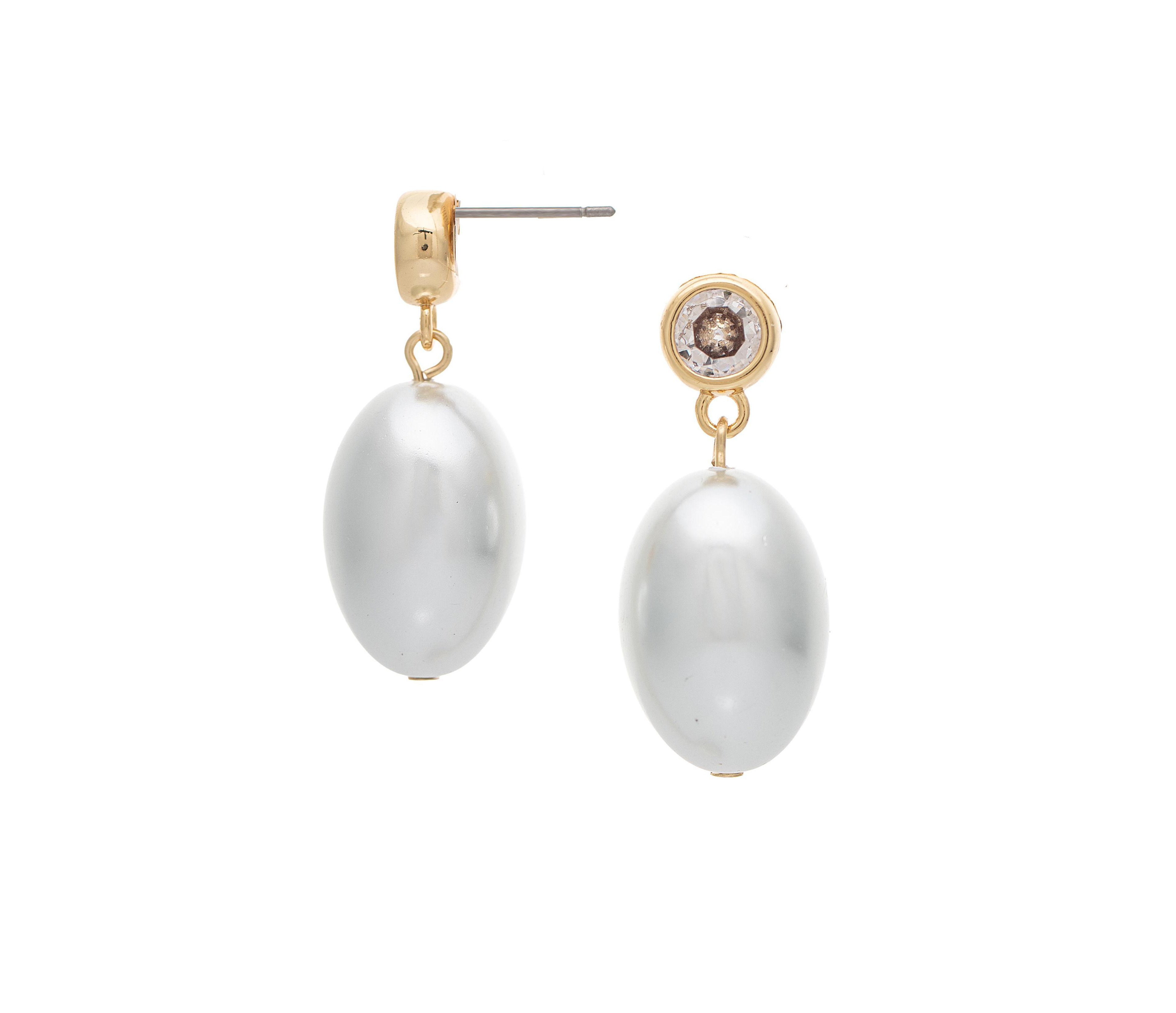 Rivka Friedman Cubic Zirconia and Imitation Pearl Gold-Tone Drop Earrings
