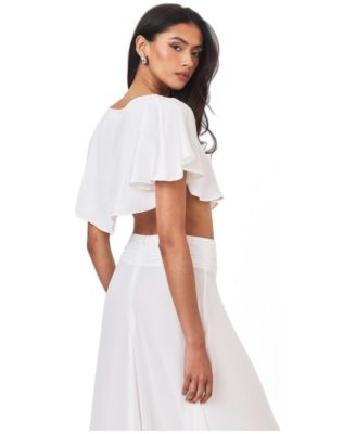 Women's Yarae Satin Boat Neck Short Sleeve Cape Top