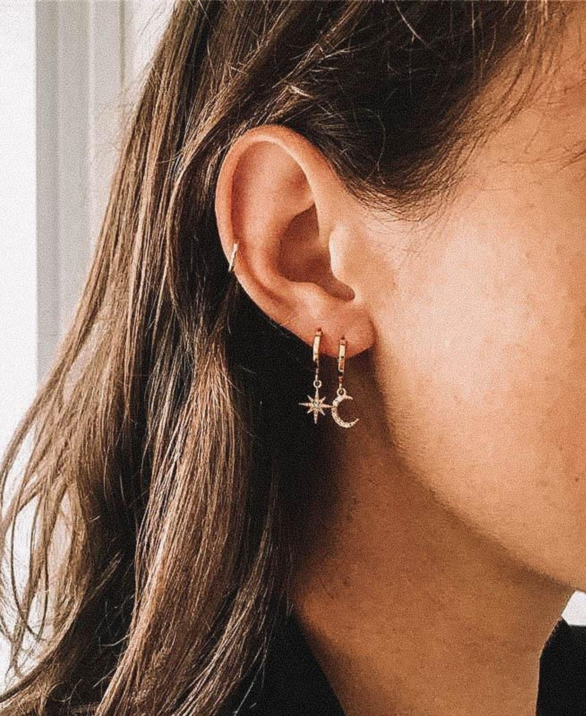 Atolea Cubic Zirconia Crescent Moon and Star Earrings