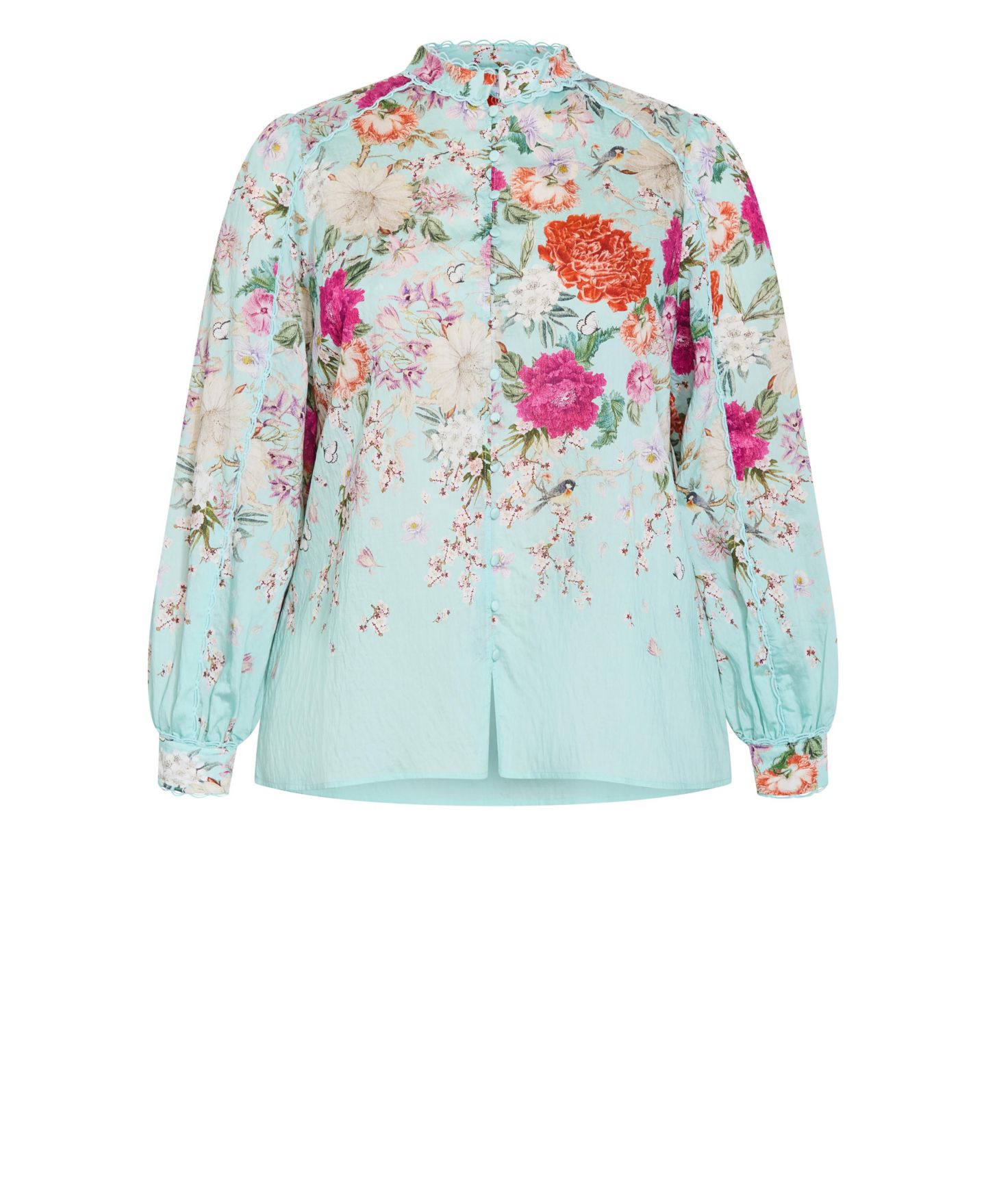 Женская блузка CITY CHIC Plus Size Gianna Floral-Print High-Scallop-Trim Blouse, цвет: Мятный — фото 4