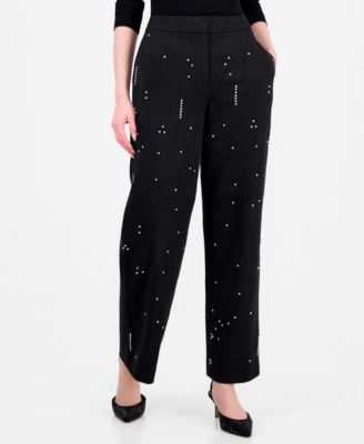 Women's Amara Embellished High-Waisted Faux Suede Wide-Leg Pants
