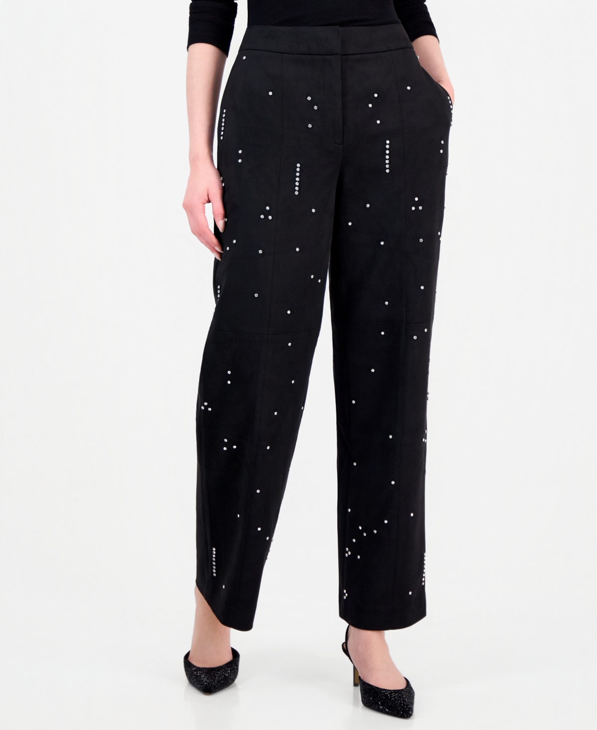 Elie Tahari Women's Amara Embellished High-Waisted Faux Suede Wide-Leg Pants
