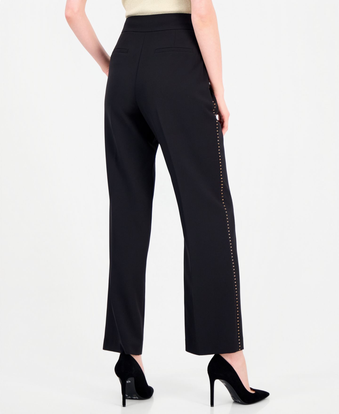Женские брюки Elie Tahari Margaret Wide-Leg High-Waisted Rhinestone Side Stripe, цвет: Чёрный — фото 2