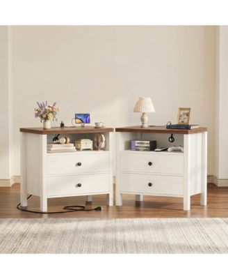 Nightstands Set of 2 with Charging Station and 2-Drawers for Bedroom