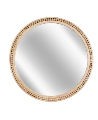 30 Inch Wood Round Wall Mirror Beaded Solid Wood Frame Rustic Farmhouse Decorative Vanity for Home Decor