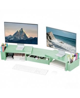 Dual-Monitor Adjustable-Angle Monitor Stand Riser with Desk Organizer Drawer, Compatible with Dual Monitors