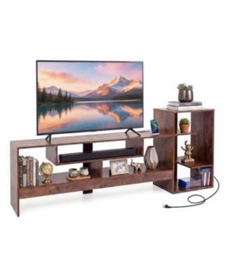 Cube TV Stand for 55 in TV with Power Outlets and Open Storage Shelves