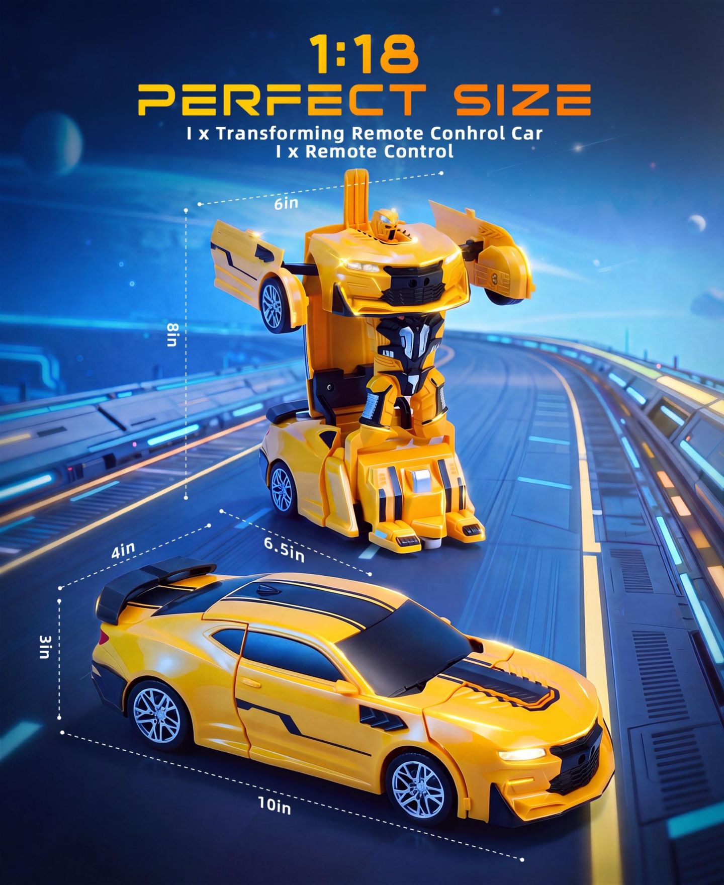 Детская игрушка SUGIFT 1:18 RC Transforming Robot Car with LED Lights and 360-Degree Rotation, цвет: Жёлтый — фото 3