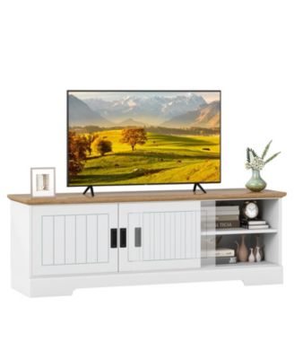 Farmhouse TV Stand for TVs up to 65 in with Sliding Doors and Storage Cabinets