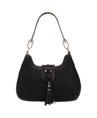 Women's Tassel Tab Woven Hobo Shoulder Bag
