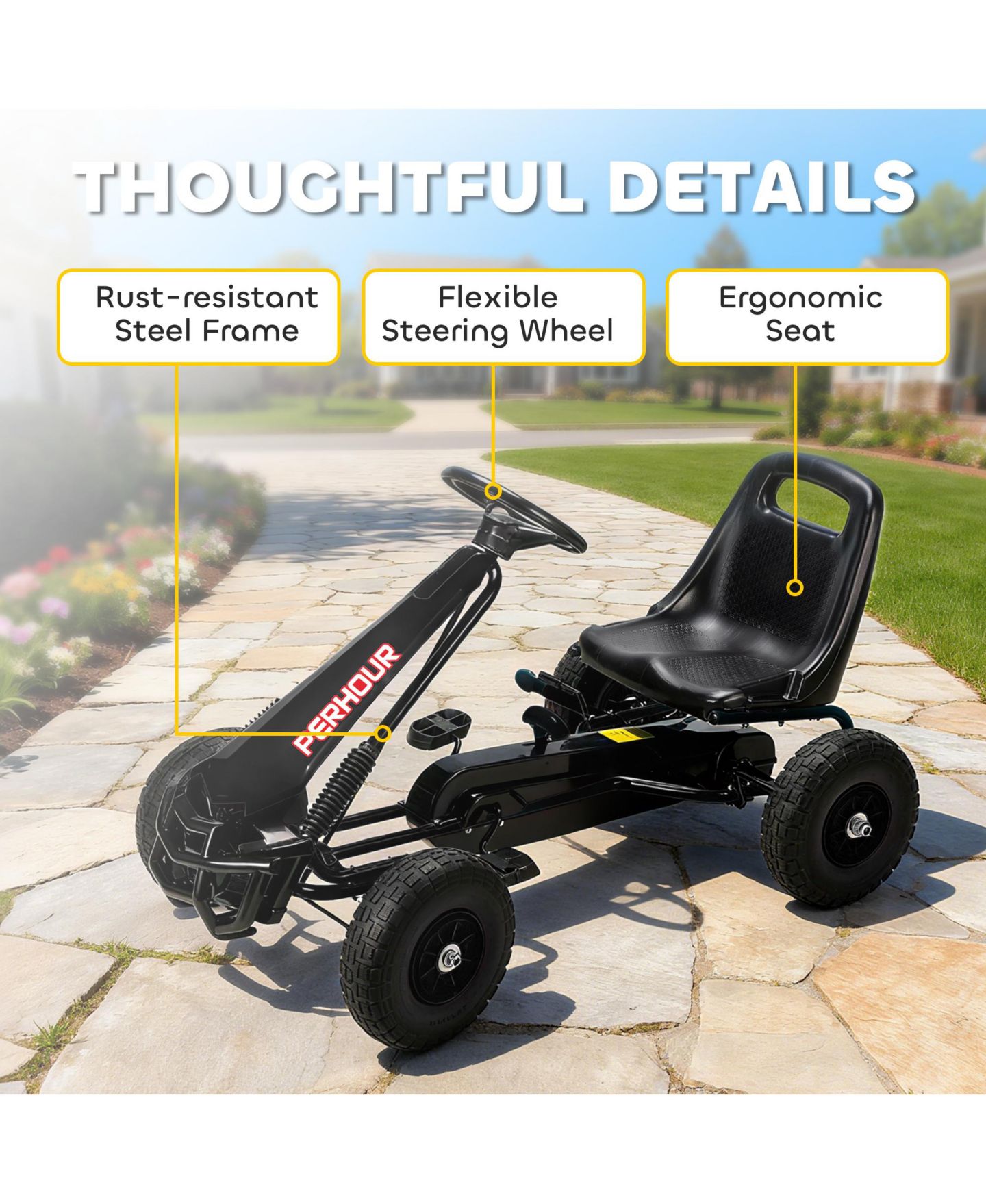 Детская игрушка Qaba Pedal-Powered Go Kart with Adjustable Seat and Eva Tires, 3–8 лет, цвет: Чёрный — фото 7