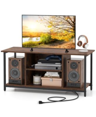 TV Stand Entertainment Center with Open Storage Shelves and Power Outlets
