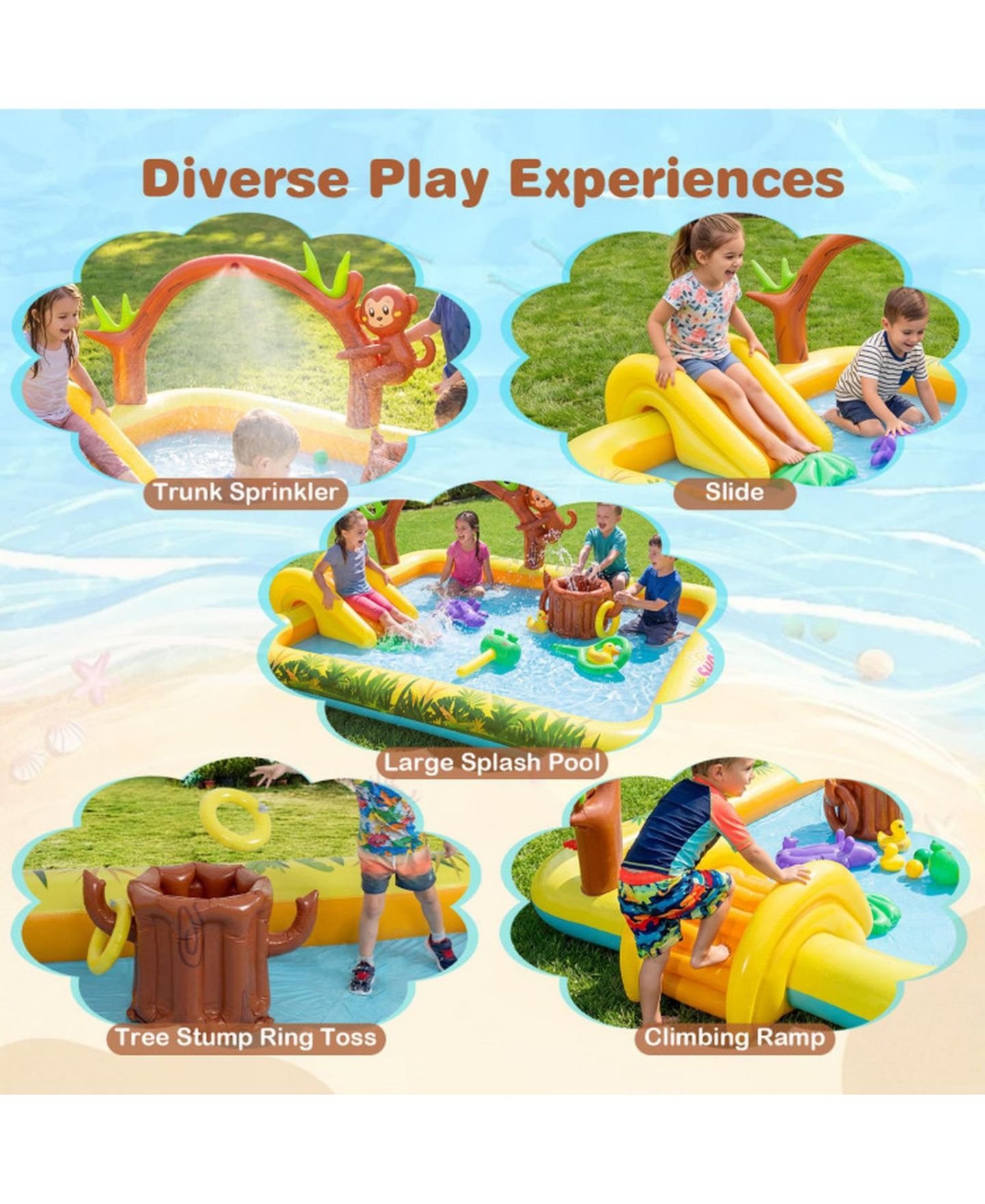 Детская игрушка SUGIFT Animal-Themed Inflatable Splash Pool with Slide and Interactive Water Sprayer Ages 2-6, цвет: Жёлтый — фото 9
