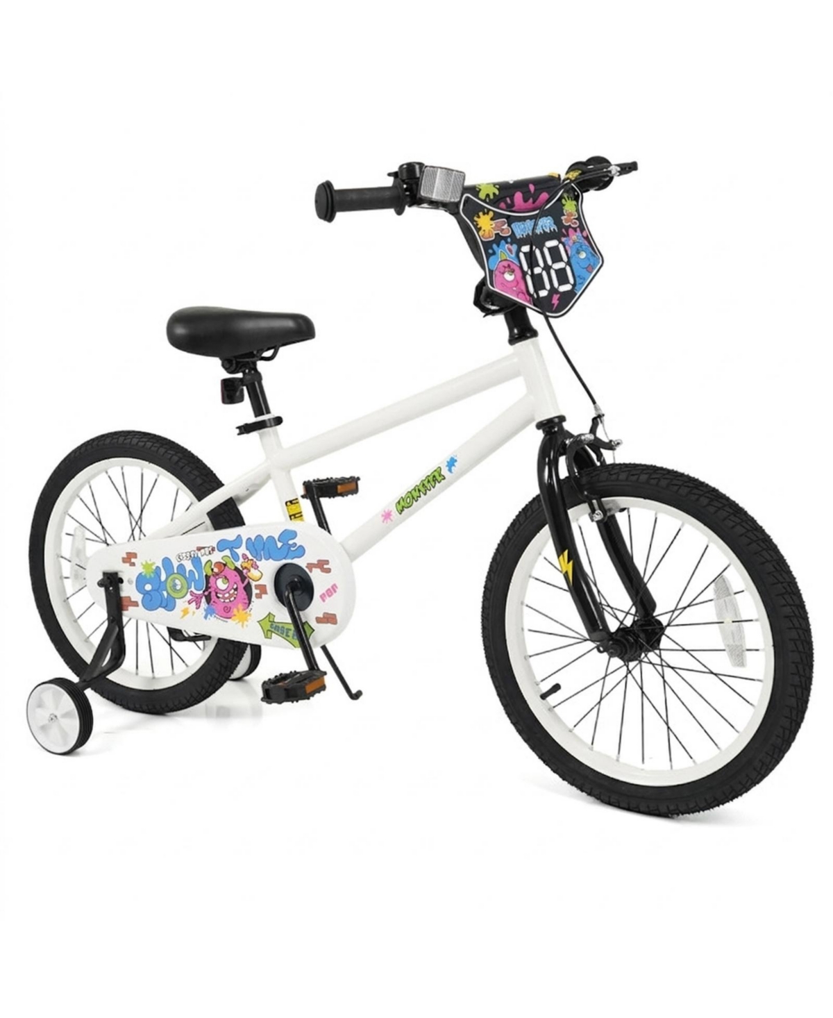 Sugift 18 Inch Urban Art Edition Training Wheels Adjustable Seat Kids Bike, 130 lbs Capacity, Ages 4-8