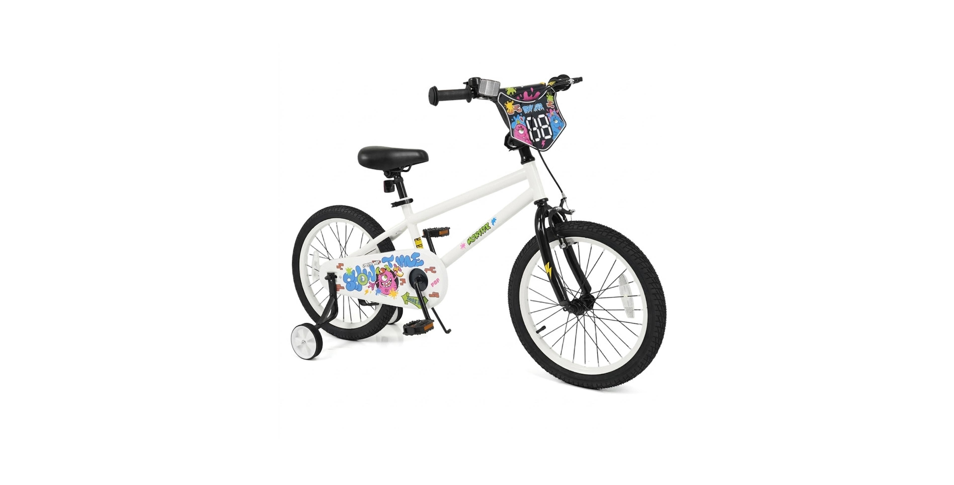 Sugift 18 Inch Urban Art Edition Training Wheels Adjustable Seat Kids Bike, 130 lbs Capacity, Ages 4-8