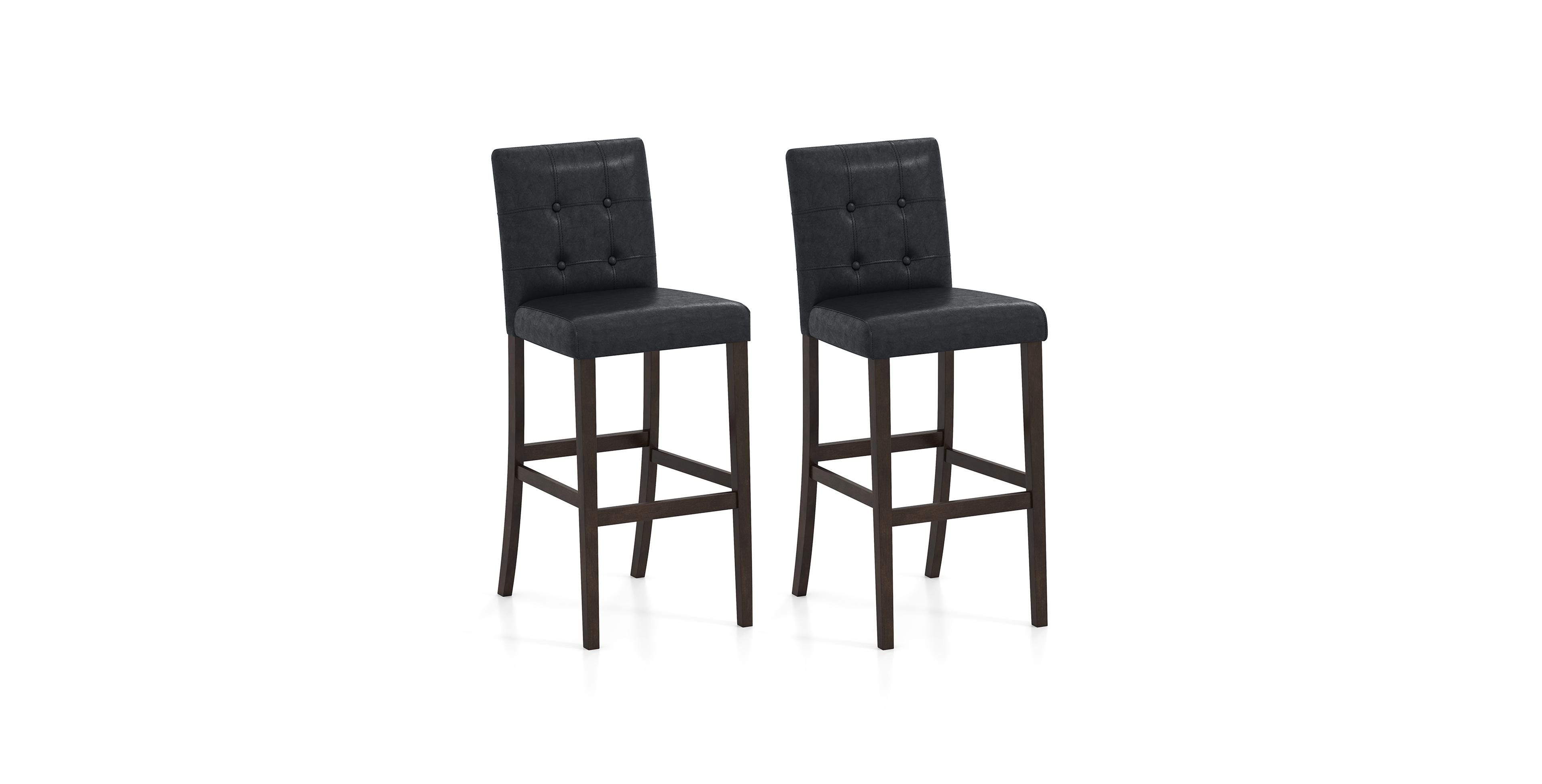 Mecale Set of 2 Pvc Leather Bar Stools with Solid Wood Legs