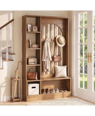 Hall Tree with Bench and Storage Shelves,70.9" Freestanding Entryway Furniture