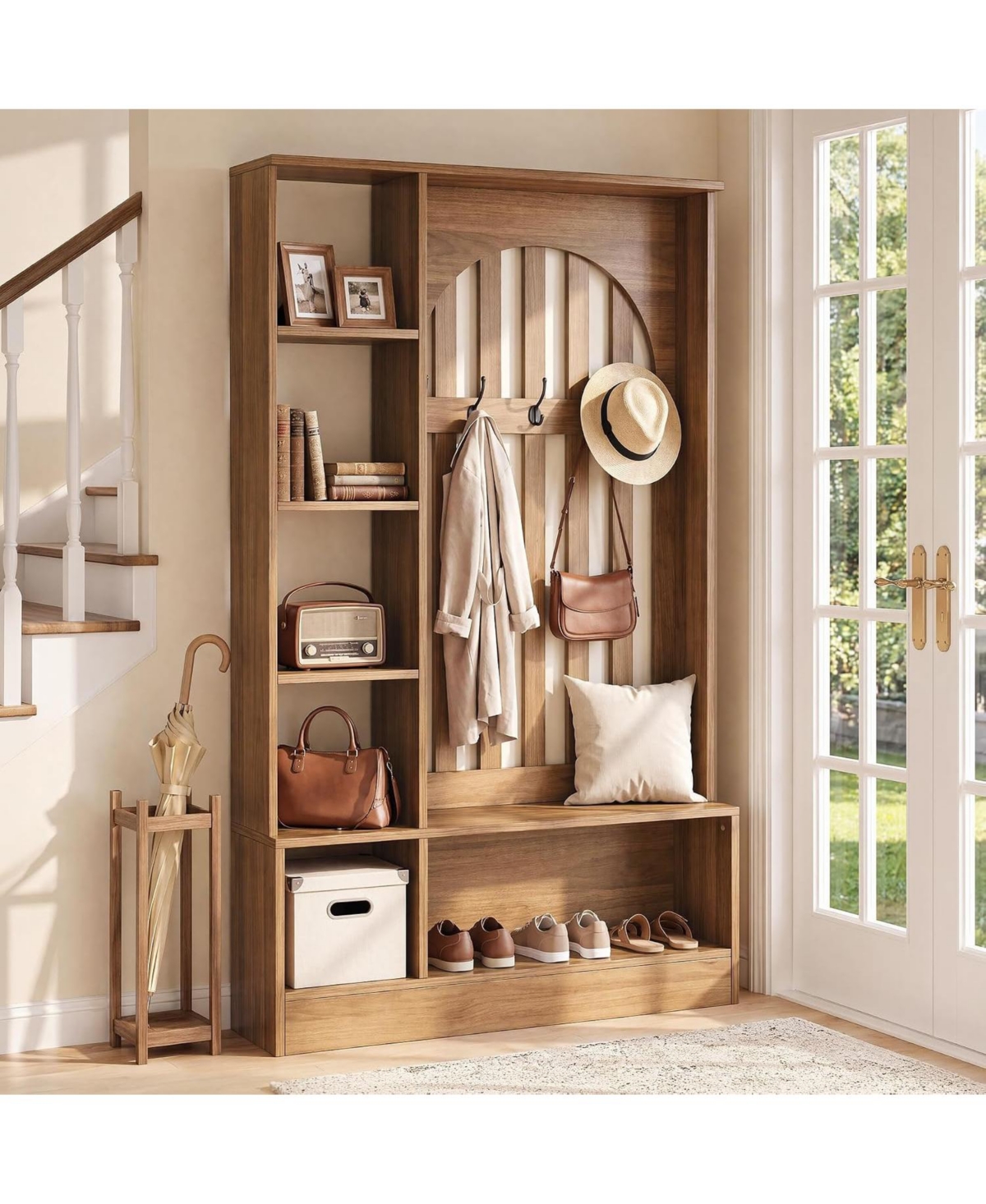 Tribesigns Hall Tree with Bench and Storage Shelves,70.9" Freestanding Entryway Furniture