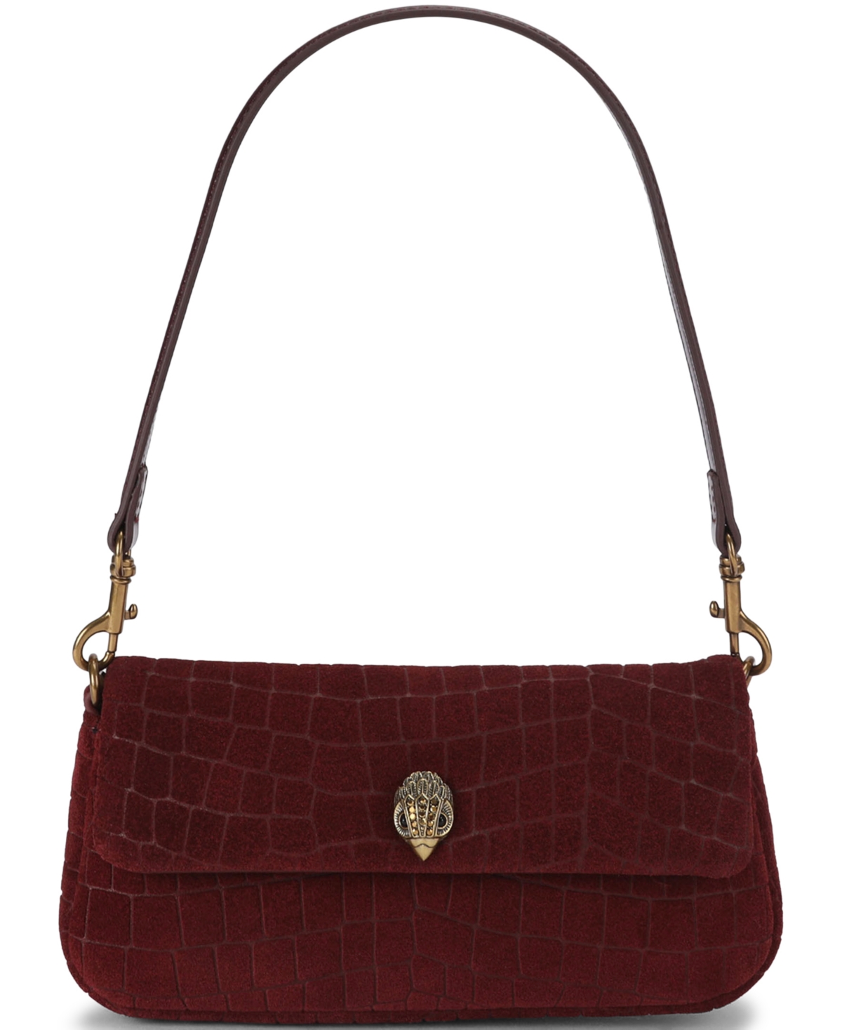 Kurt Geiger Small Pickle Embossed Suede Shoulder Handbag In Wine