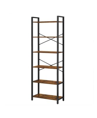 6-Tier Tall Bookshelf, Storage Shelf with X-Bar, 25.2 x 11.8 x 73 inches