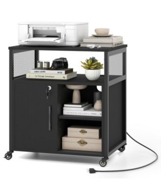 File Cabinet on Wheels with Charging Station and Cable Management Hole Shelves