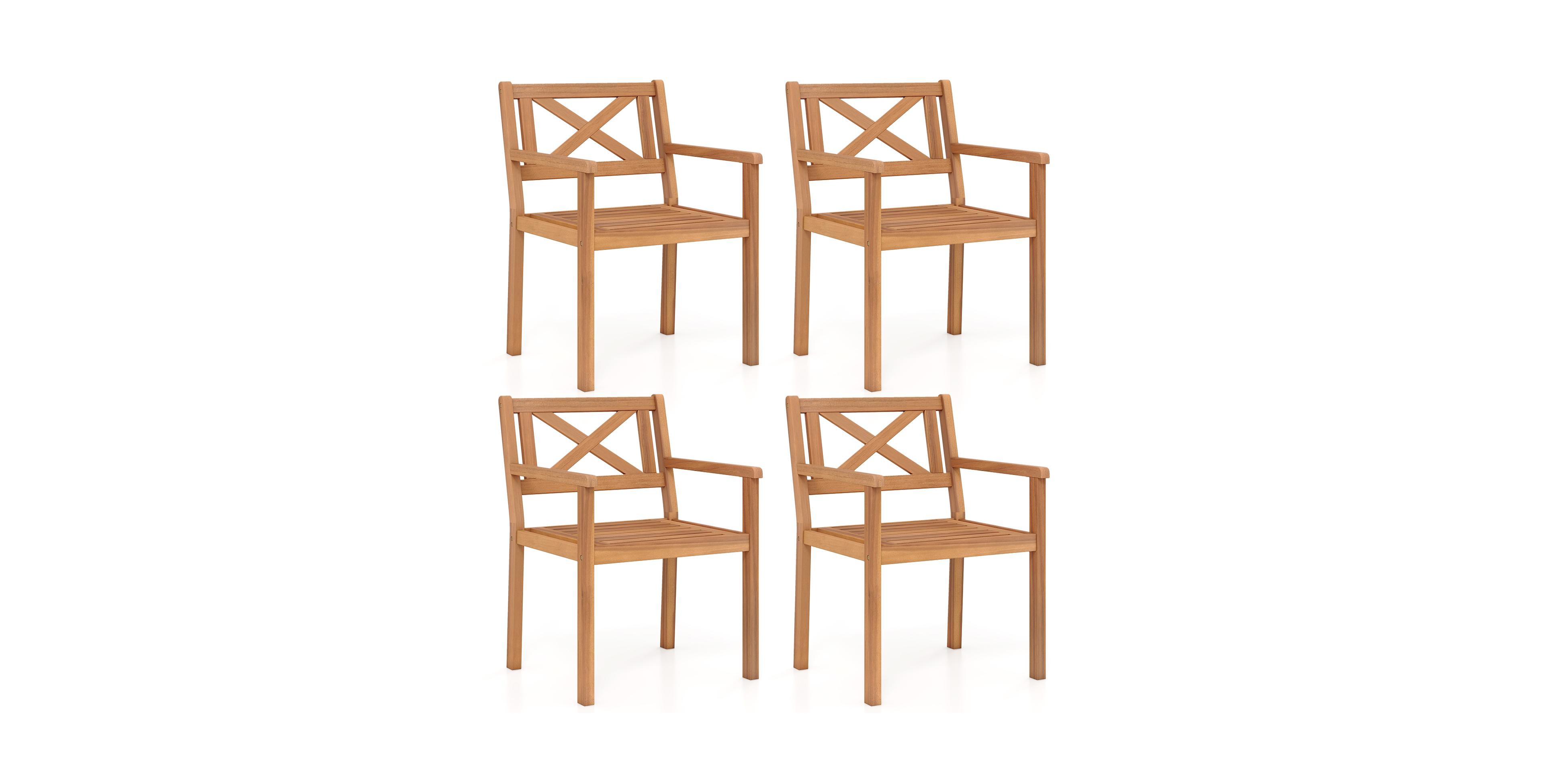 Costway Acacia Wood Patio Dining Chairs Outdoor Garden Seating Chairs