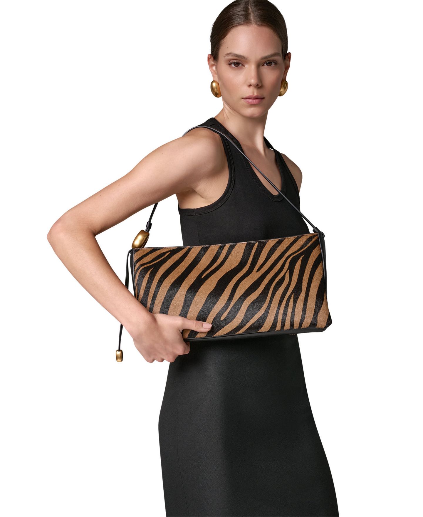 Женская сумка Donna Karan New York Velvet Large Shoulder Handbag, цвет: Чёрный / Рыжевато-коричневый — фото 7