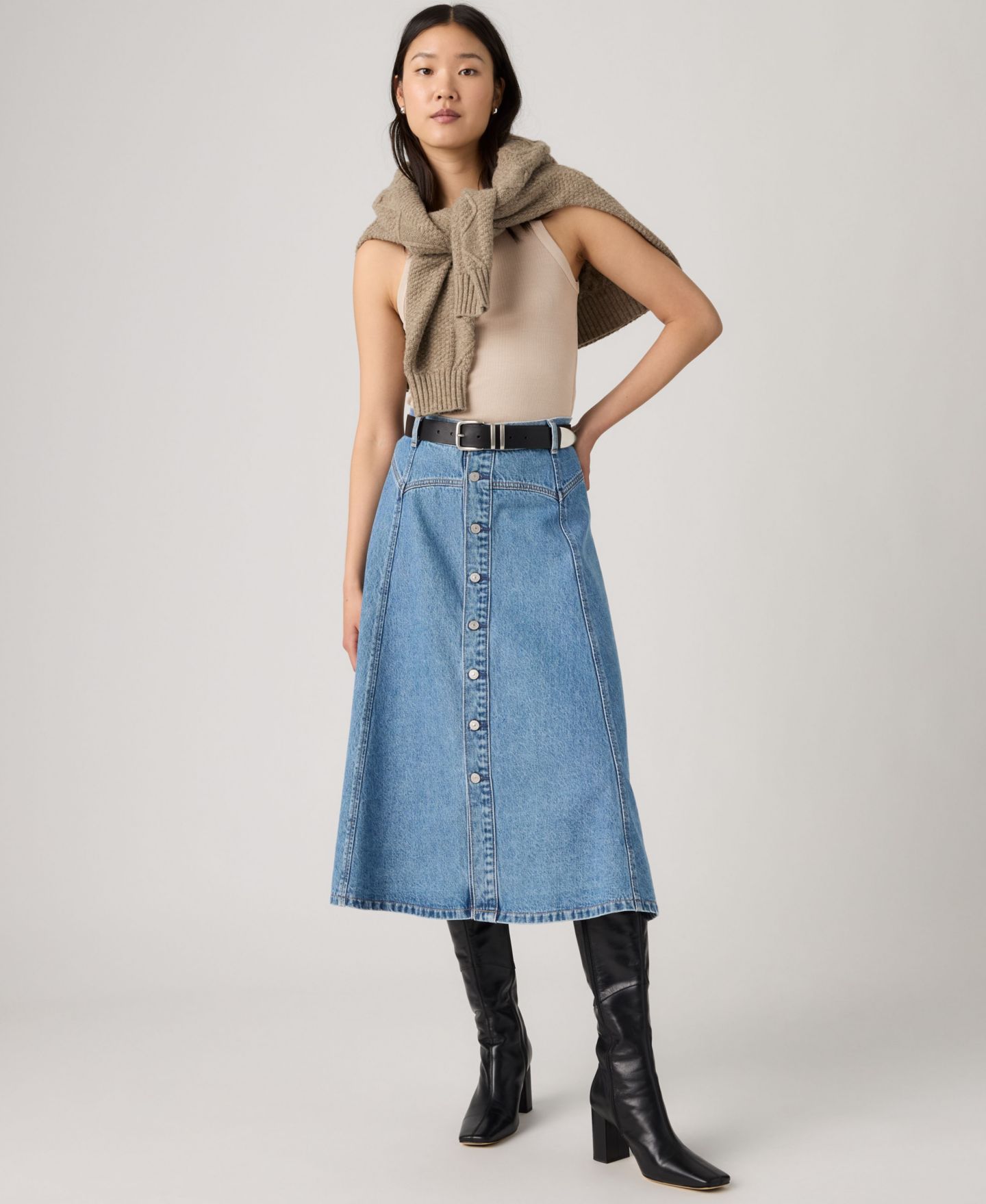 Женская юбка Levi's Yoked Western Midi A-Line Denim Skirt, цвет: Серо-бежевый — фото 4