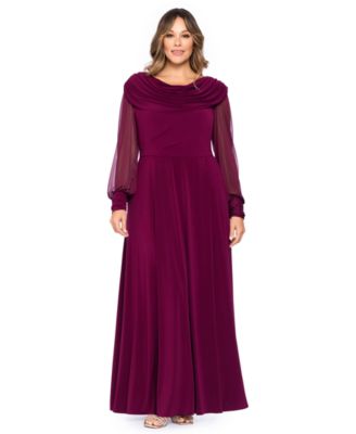 Plus Size Cowl-Neck Long-Sleeve A-Line Dress