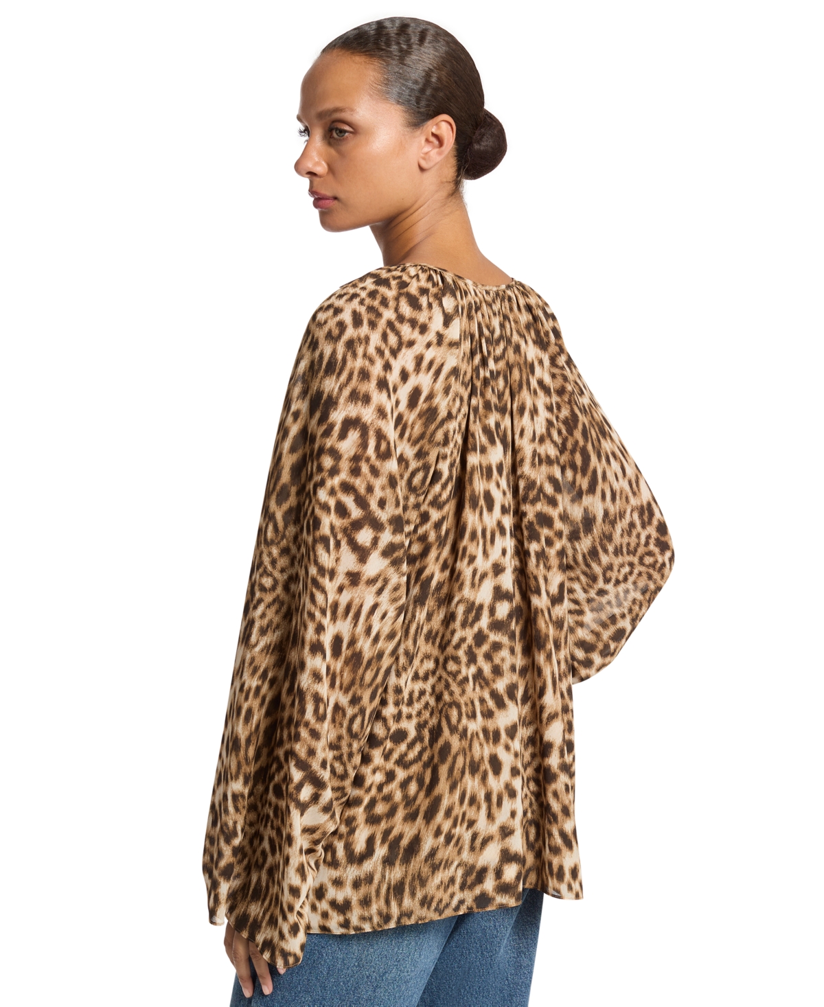 Michael Kors Women's Long-Sleeve Leopard-Print High-Low Blouse